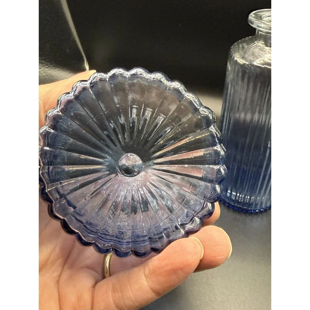 Lot Of 3 Vintage Style Blue Glass Bud Vases Bottles Shabby Chic Cottagecore